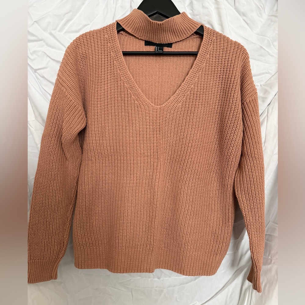 Forever 21 Cut Out V-Neck Sweater - Warm Pink Brown Dusty Rose